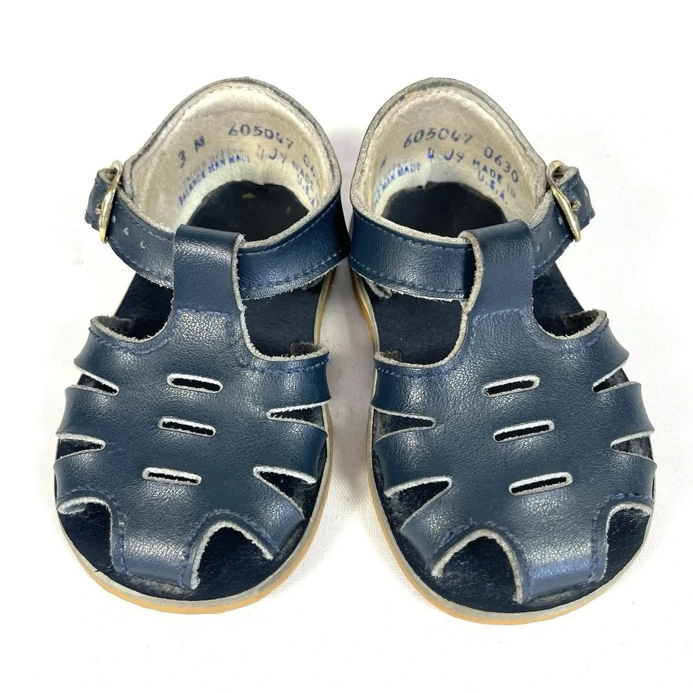 Vintage Infant Fisherman‎ Sandals Navy Blue Leather USA Size 3 Baby Shoes